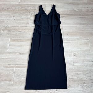 Boston Proper Overlay Sleeveless V Neck Maxi Dress Black Size Small